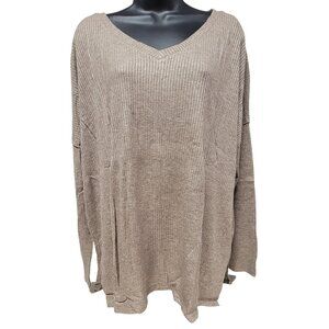Heathered Ribbed V-Neck Sweater By Zenana L Made In Cambodia